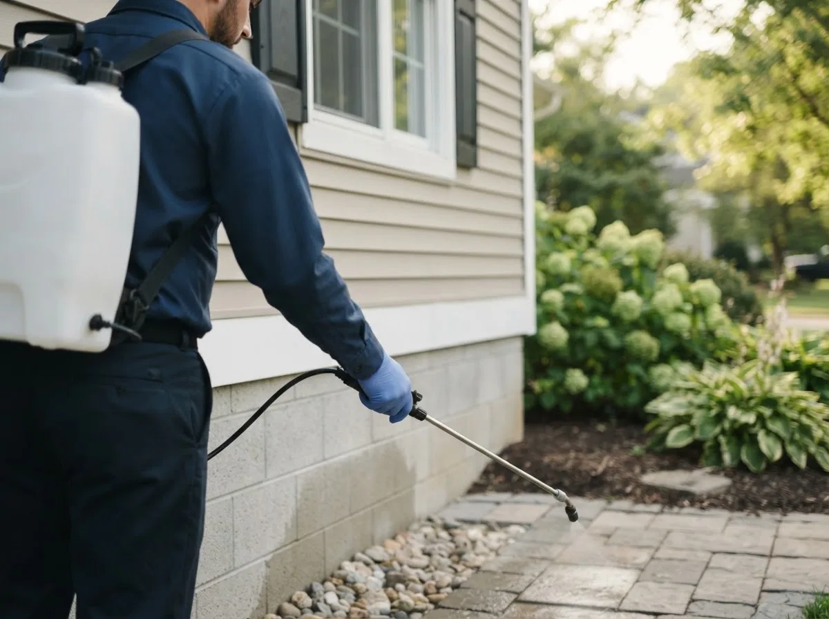 Pest control technician inspecting a home in Randolph, VT